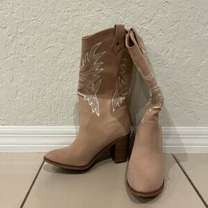 MIA Pink/Tan Heeled Cowboy Boots